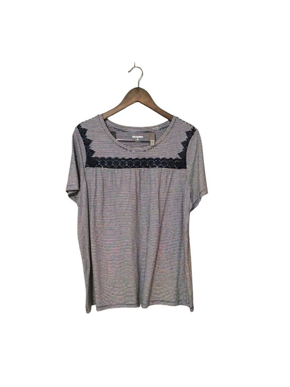 Kim Rogers Womens Navy & White Striped‎ Lace Accent Short Sleeve Top XL Sailor